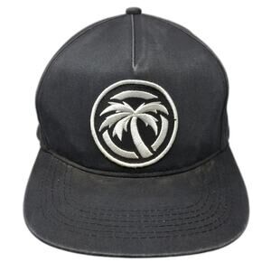 Heatwave 5 Panel Black Hat One Size Palm Tree Patch Snapback Flat Brim Cotton